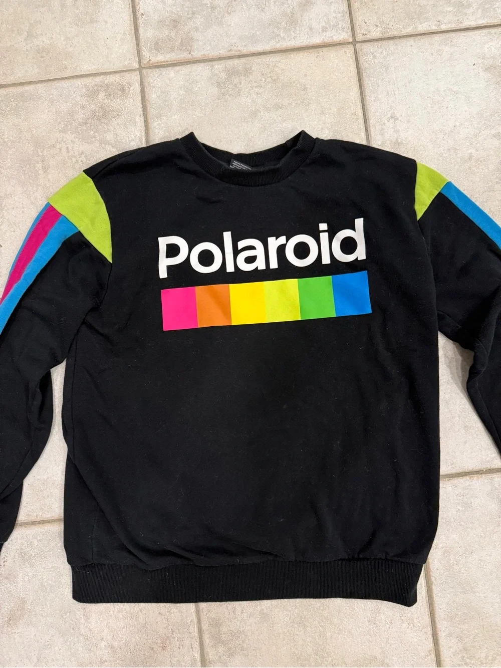 Polaroid Men's Black Crewneck Sweatshirt with Rainbow Logo